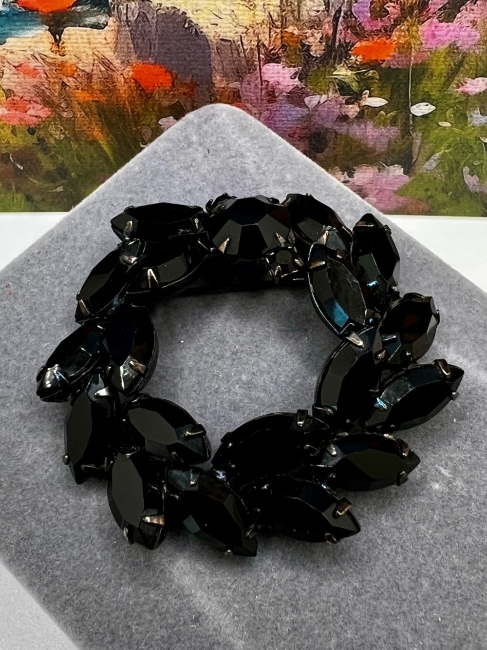 Wreath Mourning Brooch Black Glass